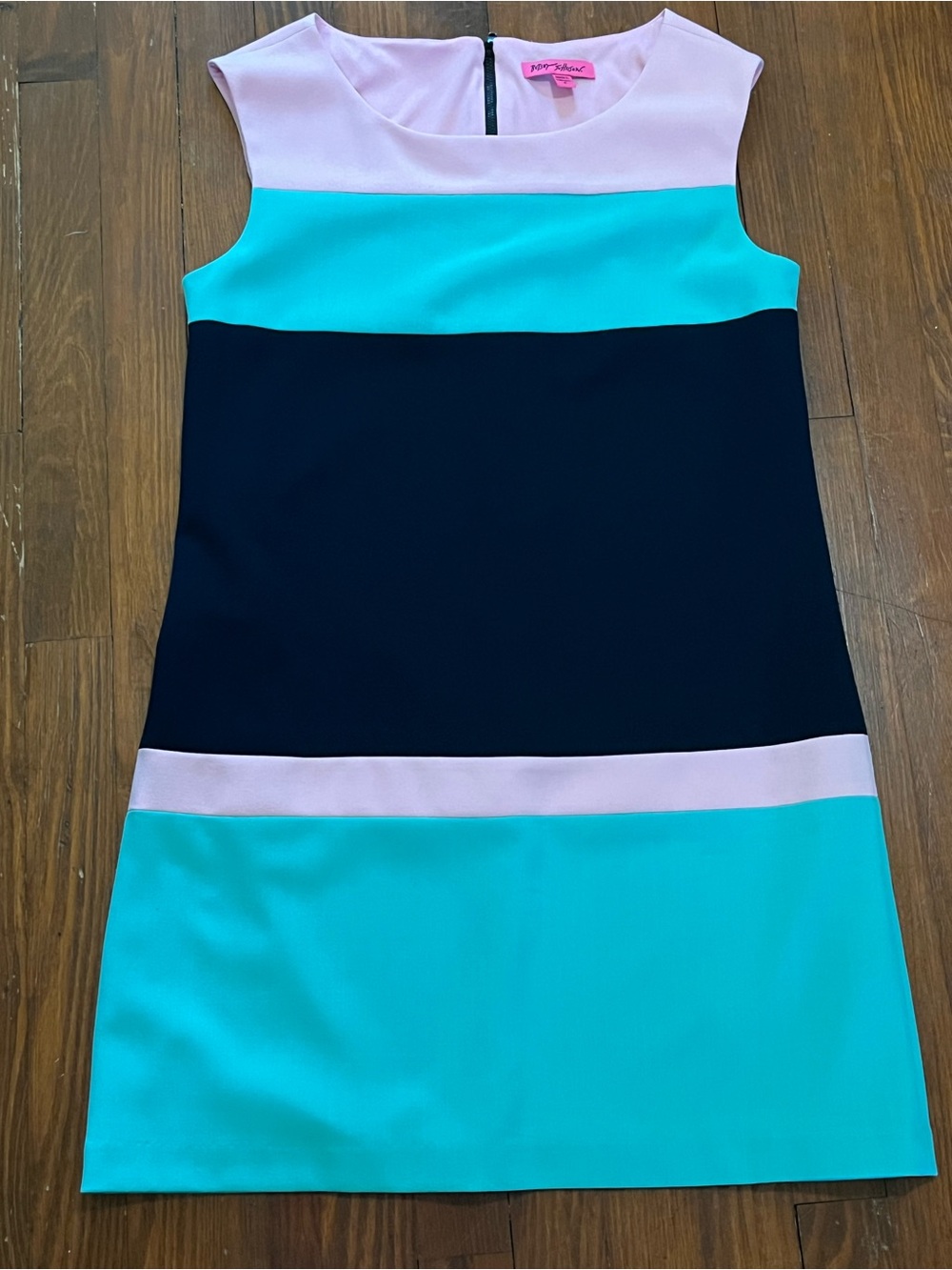 Betsey Johnson Pink, Navy, and Mint Preppy Striped Shift Dress
